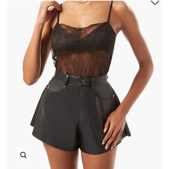WeWoreWhat Flare Vegan Leather Bell Short in Black - Picture 1 of 5